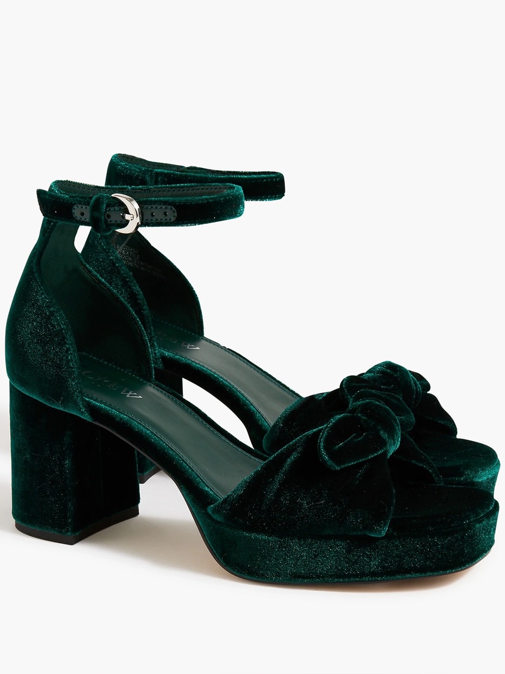 J. Crew Emerald Green Velvet Knot Ankle-Strap Heels